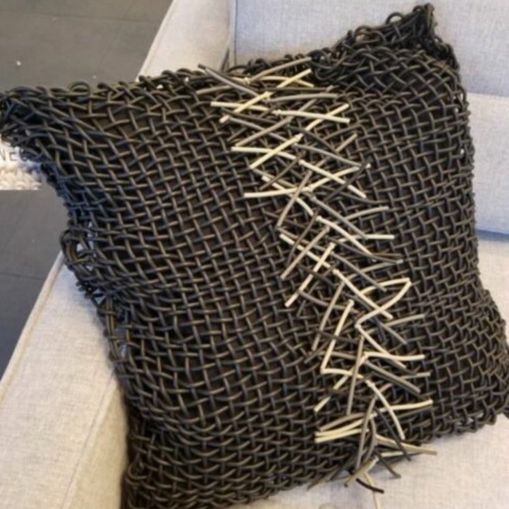 Black Mixed Fringe Designer Pillow by NEO (With white accent)